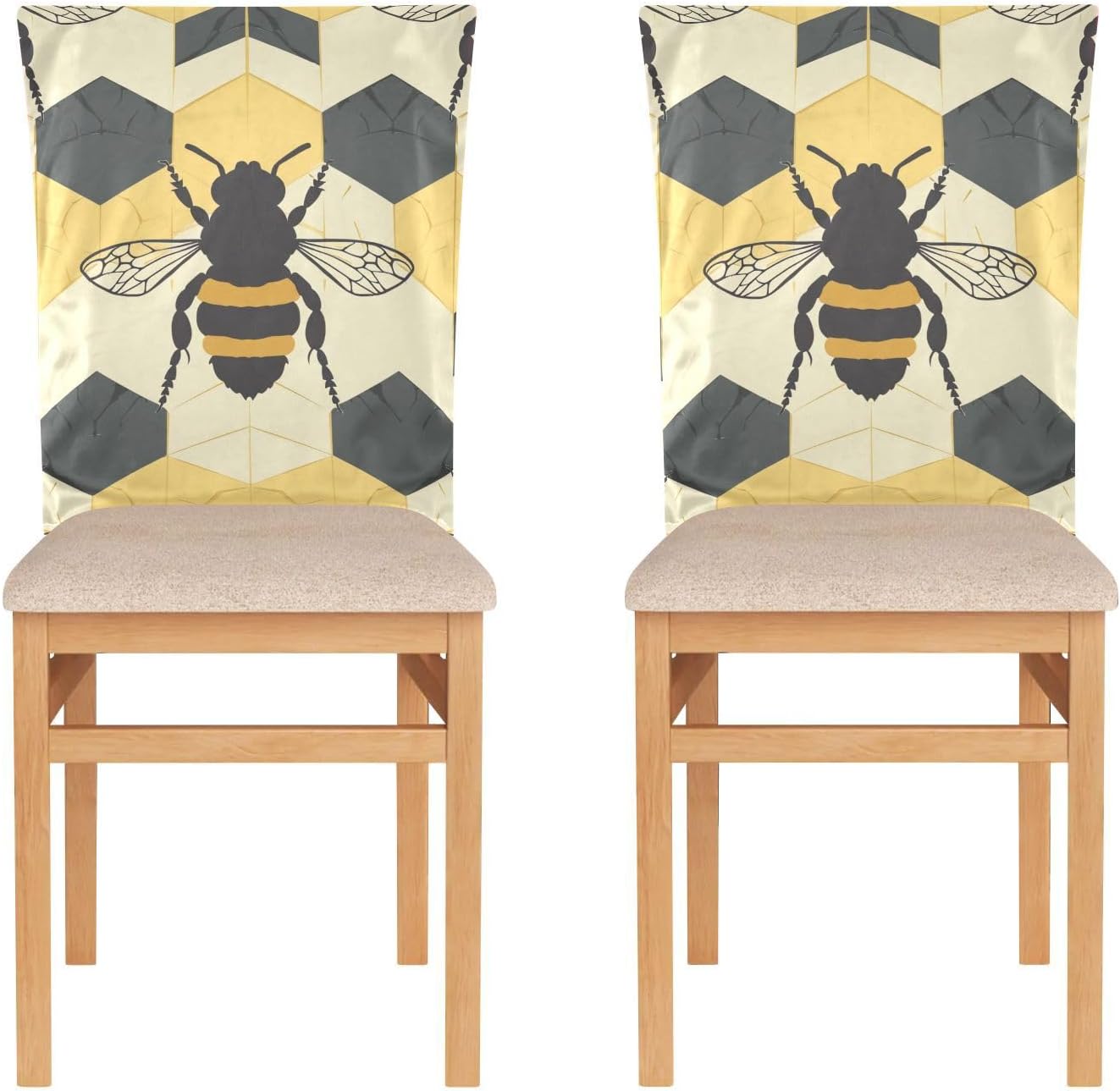 ALAZA Bee Geometric Chair Back Cover Set of 6, Washable Reusable Removable Chair Slipcovers Decorative Chair Cover for Home Kitchen Wedding Party
