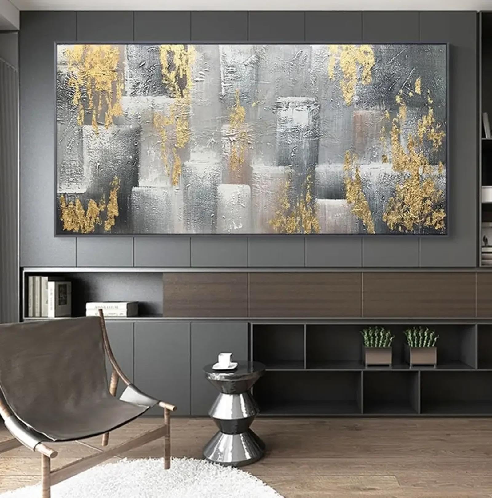 Affiche impression toile abstraite moderne gris or 80x160 cm avec cadre - 8