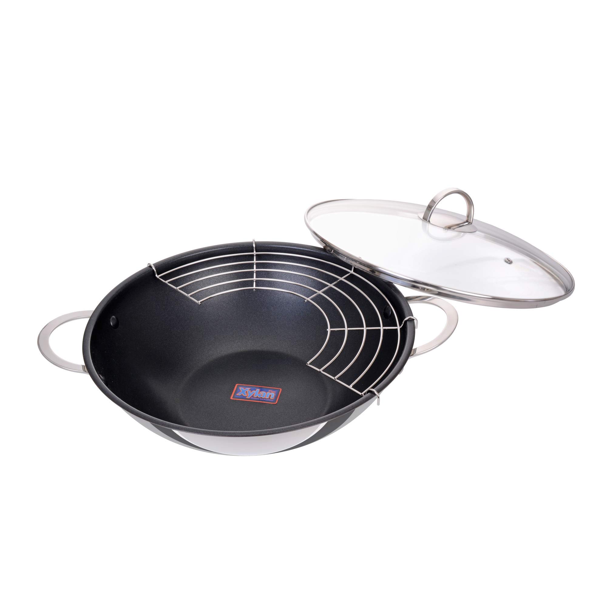 GRÄWE Wok-Set 32 cm mit Beschichtung, mit Glasdeckel und Ablagegitter