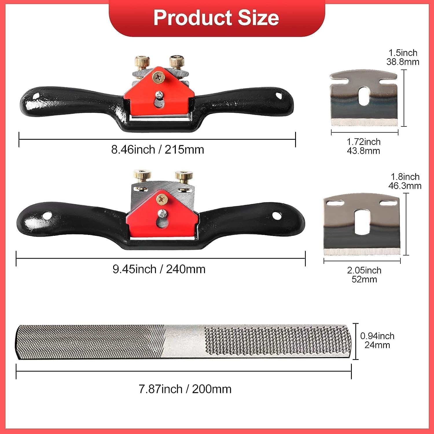 Adjustable Spokeshave Set, 2pcs Spokeshave, 6pcs Metal Blade, Portable Woodworking Planes and 4-Way Wood Rasp File - Image 3