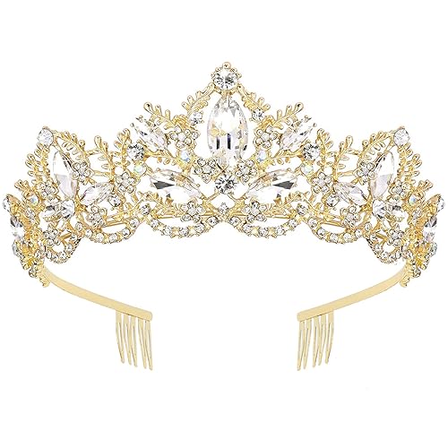 Tiara dorada y corona para mujer, diadema de cristal con peine de diamantes de imitación, postizo de princesa para niñas, accesorios para el cabello