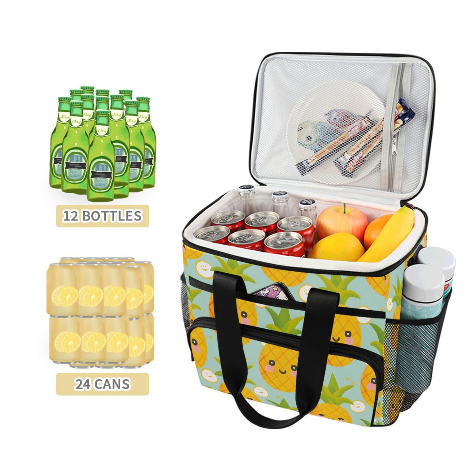 Bolsa térmica grande con diseño de piña, color amarillo, con aislamiento, para picnic, 15 litros, 24 latas, impermeable, para adultos, hombres y mujeres