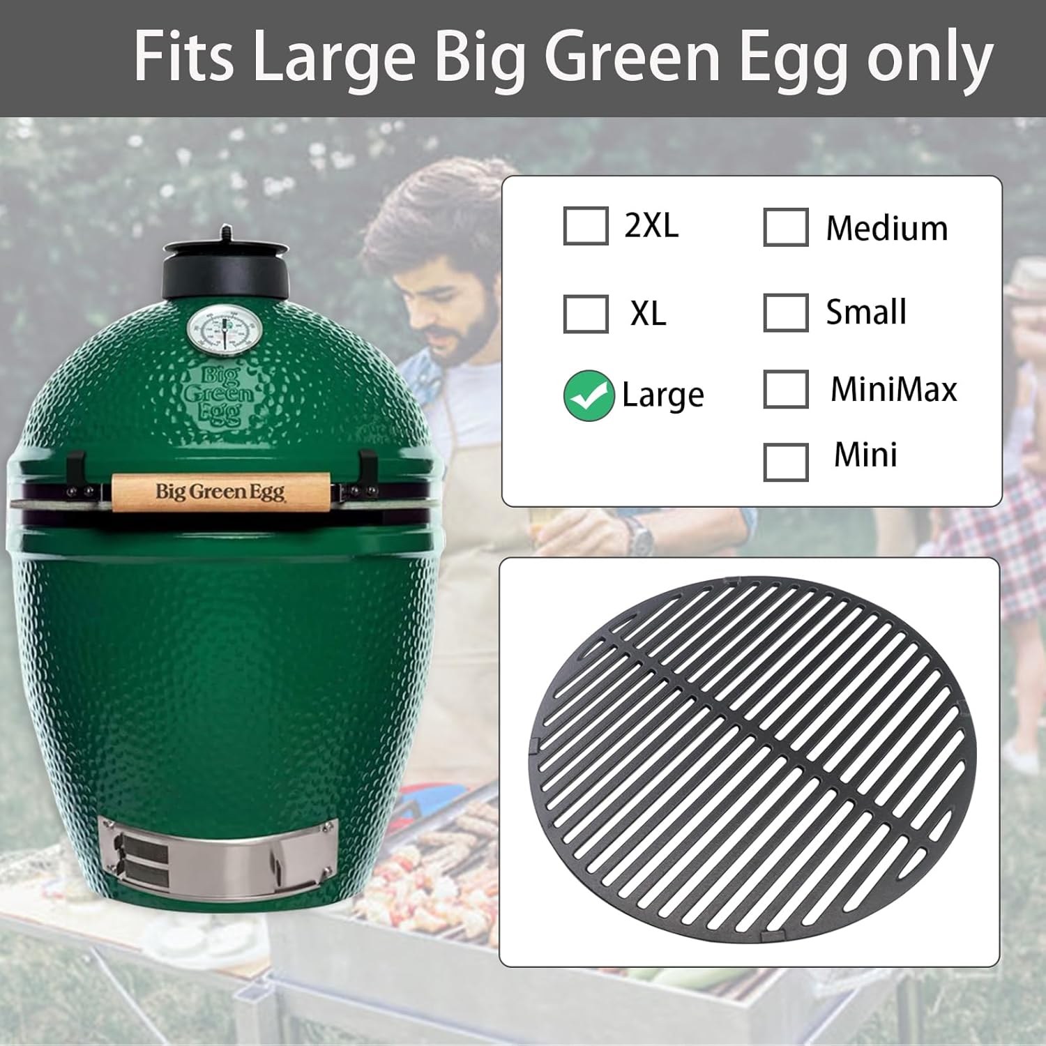 18 3/16" Grill Grates for Large Big Green Egg, Cast Iron Grid Grates Replacement for Kamado Joe KJ23RH Classic I, KJ-23RHC Classic II, KJ23NRHCI Classic III, Vision Grill VGKSS-CC2, B-11N1A1-Y2A