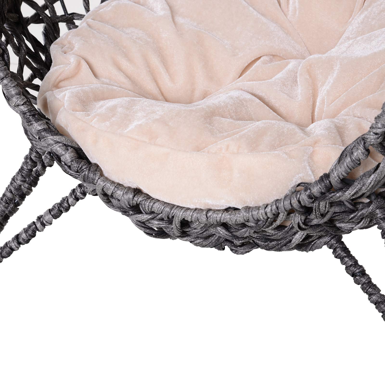 PawHut Panier Chat lit surélevé Chat Cosy Niche Grotte Grand Confort dim. Ø 52 x 58H cm Coussin Moelleux Inclus résine tressée Imitation rotin Gris