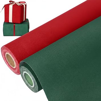Spiareal 2 Rolls Christmas Velvet Wrapping Papers 20inch x 18ft Red Gift Flower Packaging Papers Valentines Floral Wrapping for DIY Gift Crafts, Florist Supplies PackagingRed Green