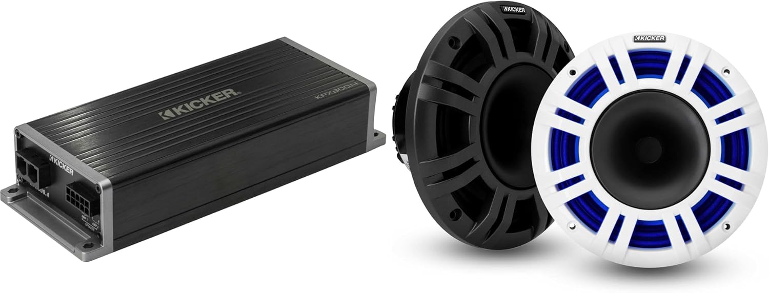 Kit Kicker Amplificador KPX300.4 y Parlantes Marinos LED HLCD 8"