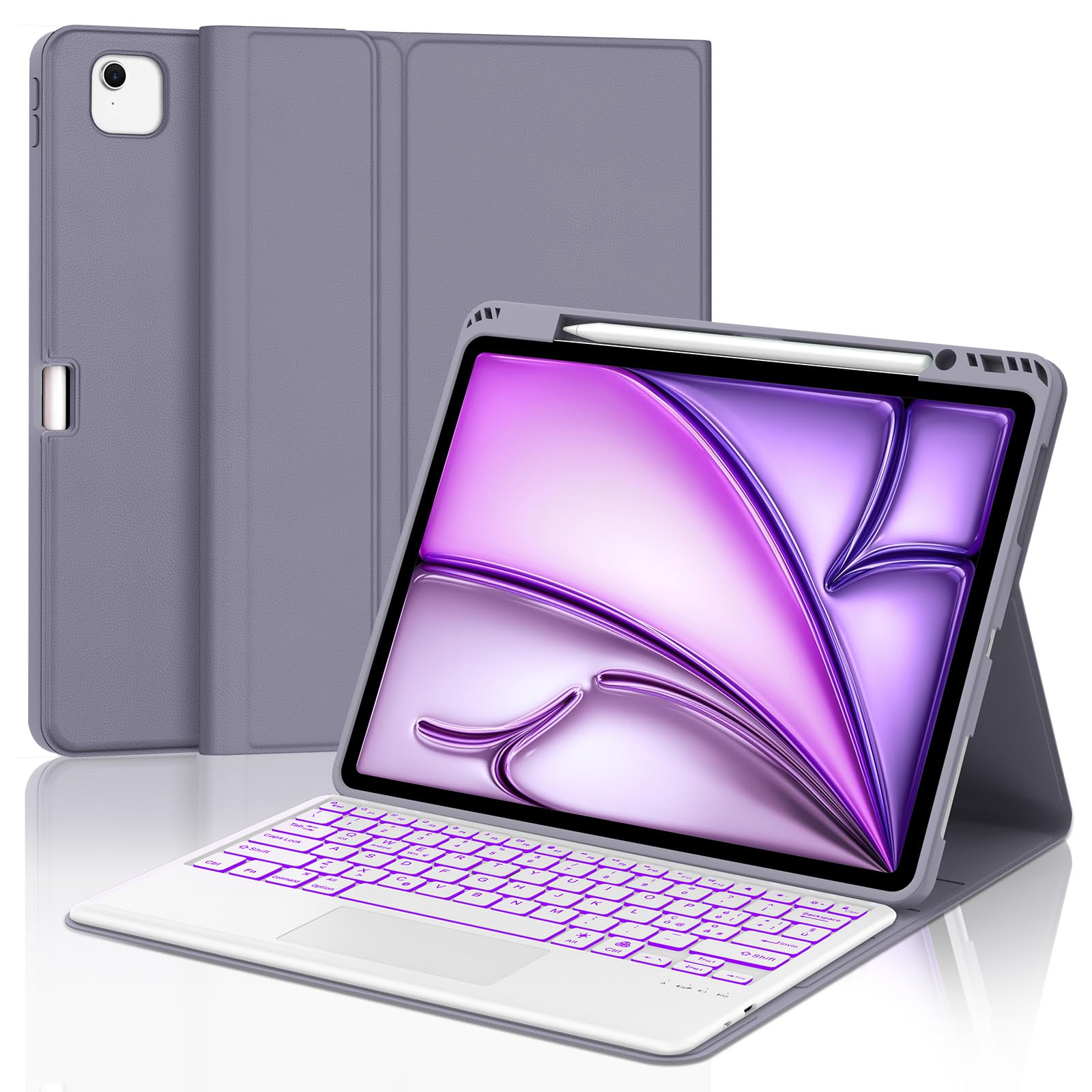 Per iPad Air 13 M4 2026/M3 2025/M2 2024 e iPad Pro 12.9 2028-2022 Tastiera | Custodia Tastiera Bluetooth Rimovibile con Retroilluminazione 7 colori e Touchpad, Keyboard Wireless Portatile, Viola