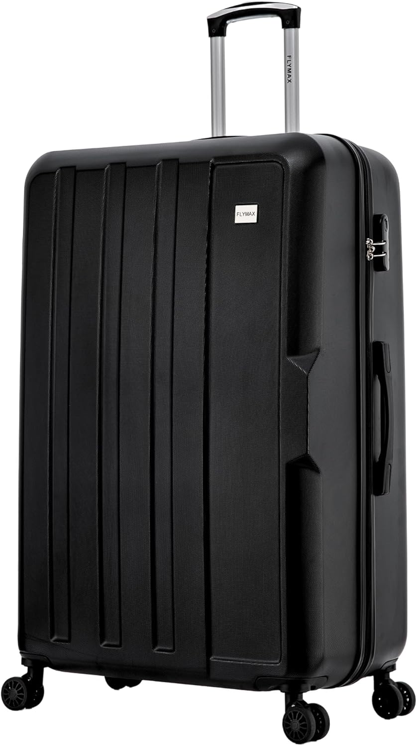 24″ Medium Suitcase Super Lightweight 4 Wheel Spinner Hard Shell ABS Luggage Hold Check in Travel Case 65 Litre Black