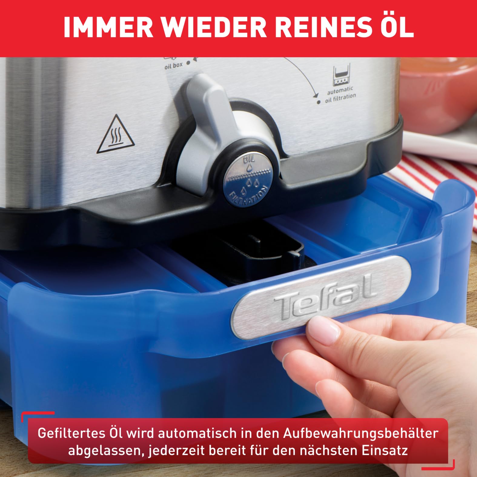 Tefal Oleoclean Pro Fritteuse 3,5L für knusprige Pommes, 2300W Edelstahl Friteuse mit Öl-Filterung, Herausnehmbarer Ölbehälter 1,2kg, Timer & Thermostat, Spülmaschinenfest, Schwarz/Edelstahl