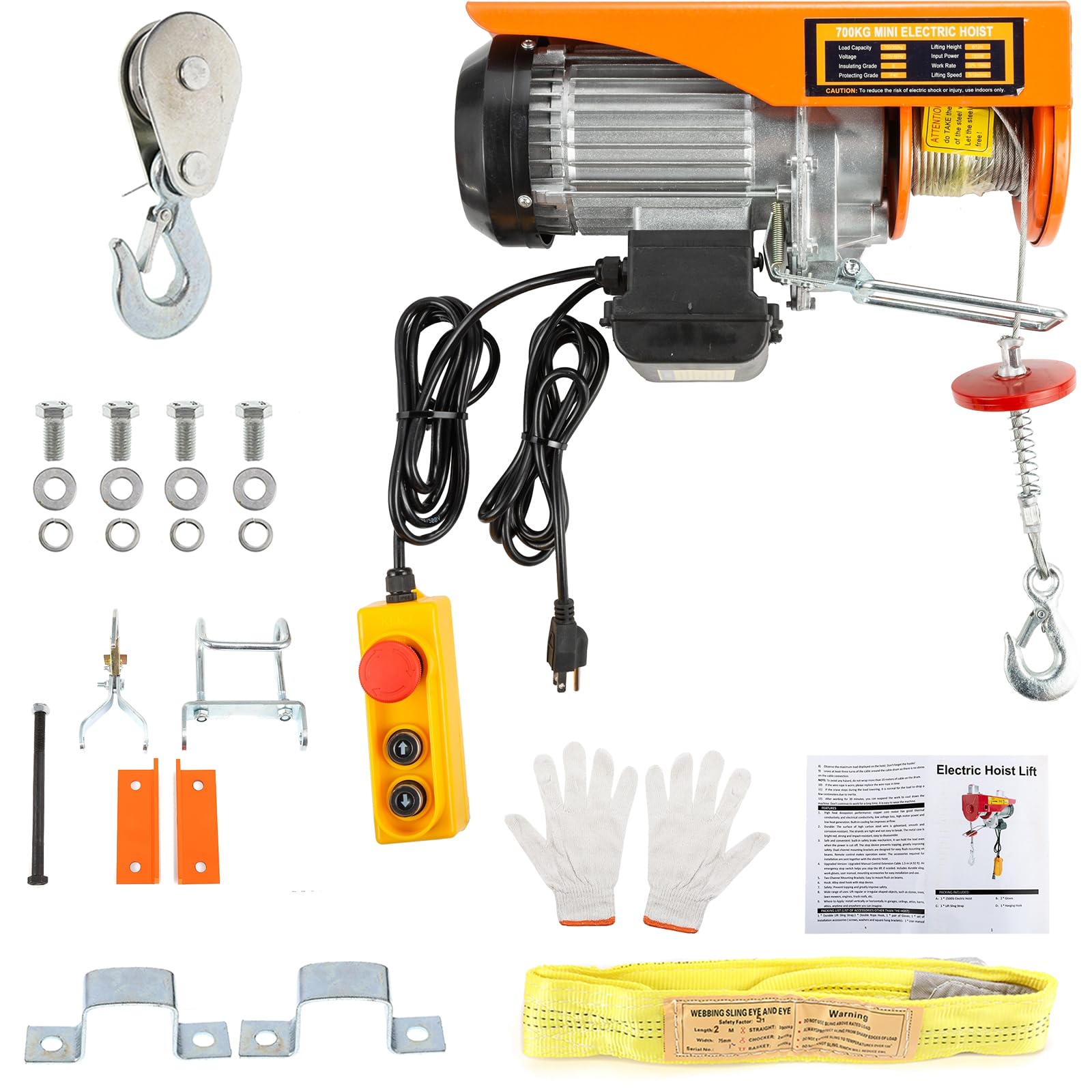 OXMART Electric Hoist Winch 1500lbs with Remote Control 110V 120V, Automatic Lift Electric Winch Overhead Crane 6.56ft Handle Wire Emergency Stop Function for Garage, Ceiling, Factories, Warehouse