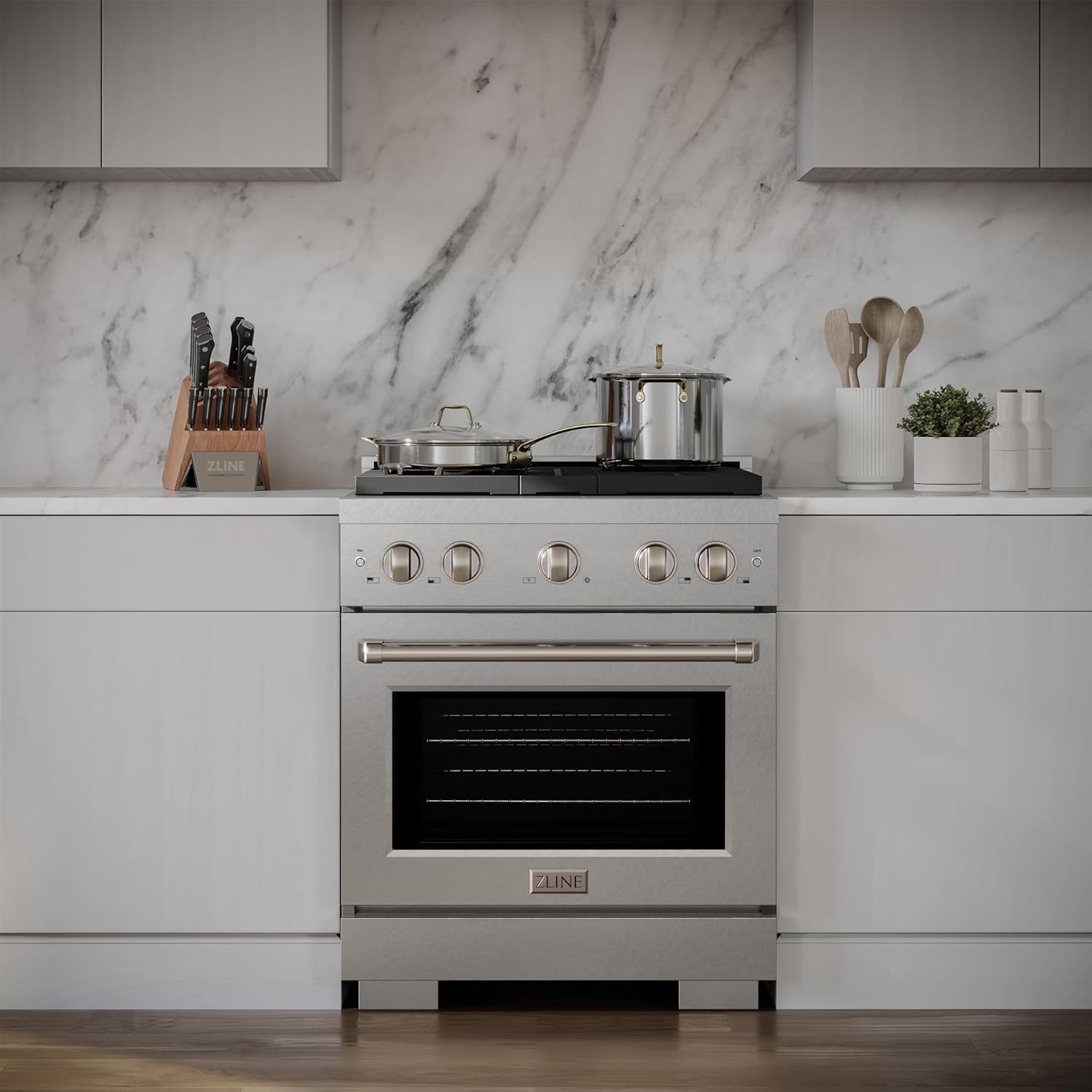 ZLINE 30 in. 4.2 cu. ft. Paramount Gas Range with 4 Burner Cooktop and Convection Gas Oven in Satin Stainless Steel (SGRS-30)