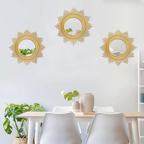 Miniatura 3 de Espejos dorados para decoración de pared espejo redondo pequeño arte de pared decorativo juego de 3 espejos de pared para sala de estar juegos de