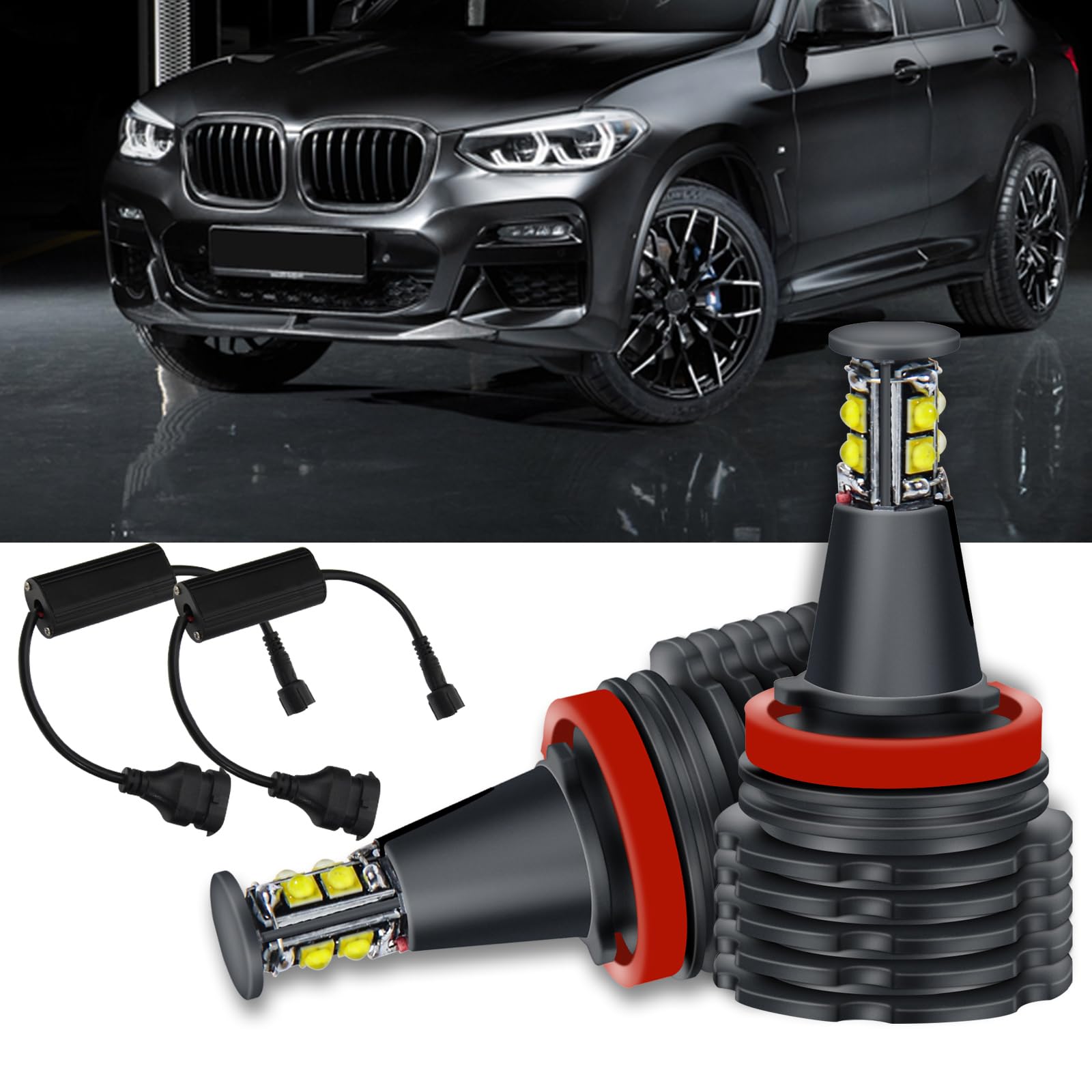OPP ULITE Ampoule yeux d'angle de voiture H8 40W yeux d'ange phare Halo anneau LED ampoules de marqueur Canbus sans erreur blanc xénon pour E92 E87 E82 E90 E93 E70 E71 (2 pièces)