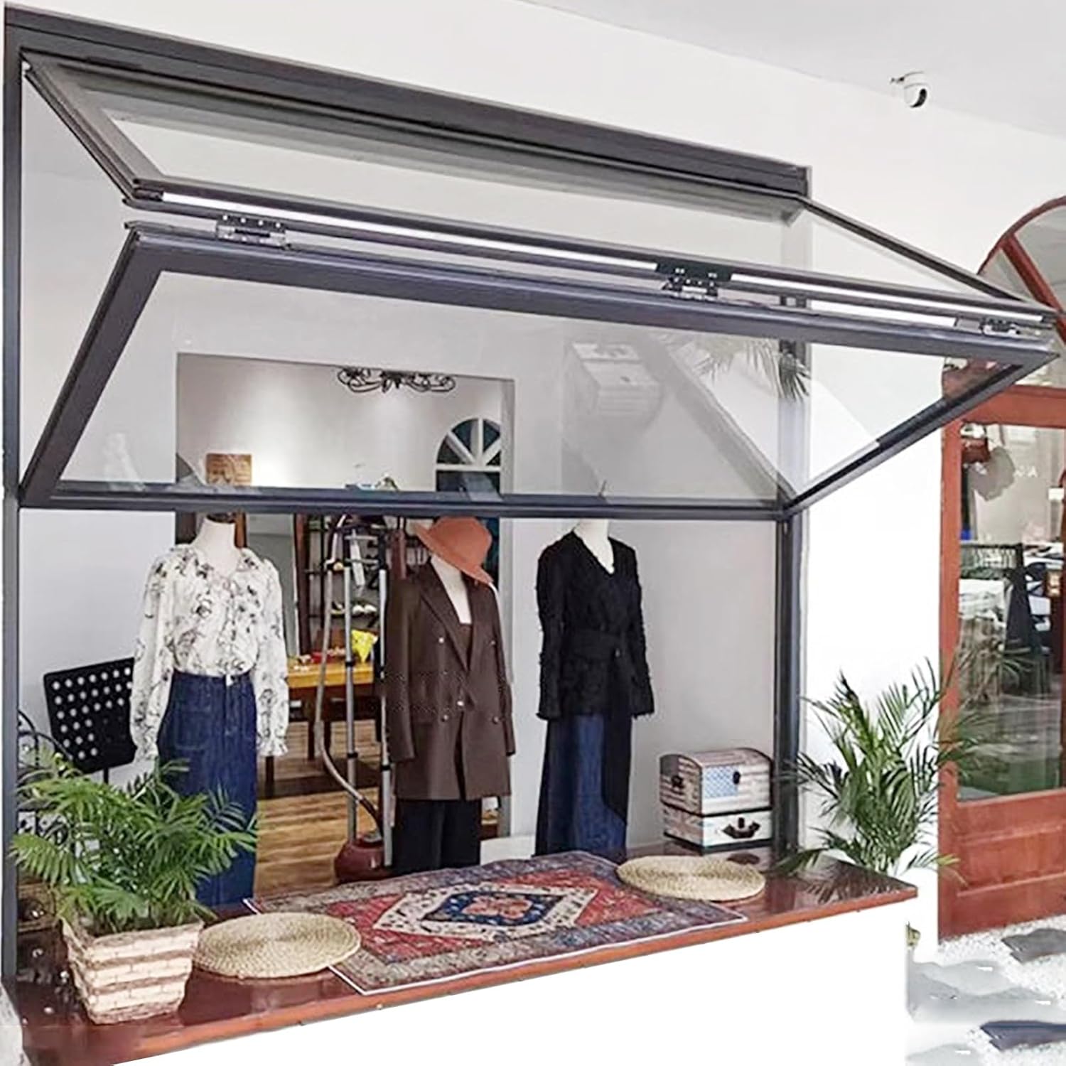 Aluminum Folding Sliding Window with Safety Lock, Customizable Aluminum Mobile Home Windows, Drop Down Serving Windows, 5mm Tempered Glass for Coffee Shop(WxH 16x40in/40.6x101.6cm)