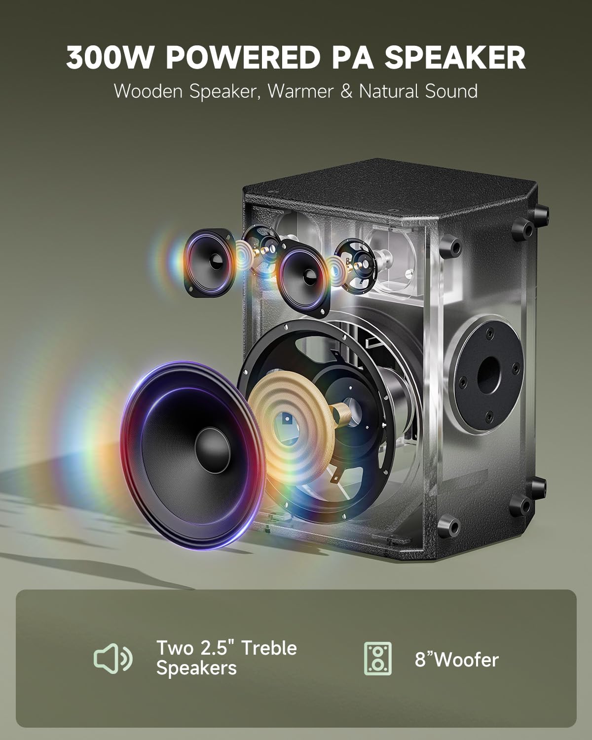 Donner MT-1 Portable PA System, 300W Wireless BT Speaker Sound Amplifier, 4-6h Outdoor Use, with Two 2.5" Trebles, 8" Woofer, Support TRS 6.35/USB/AUX/Mic Inputs