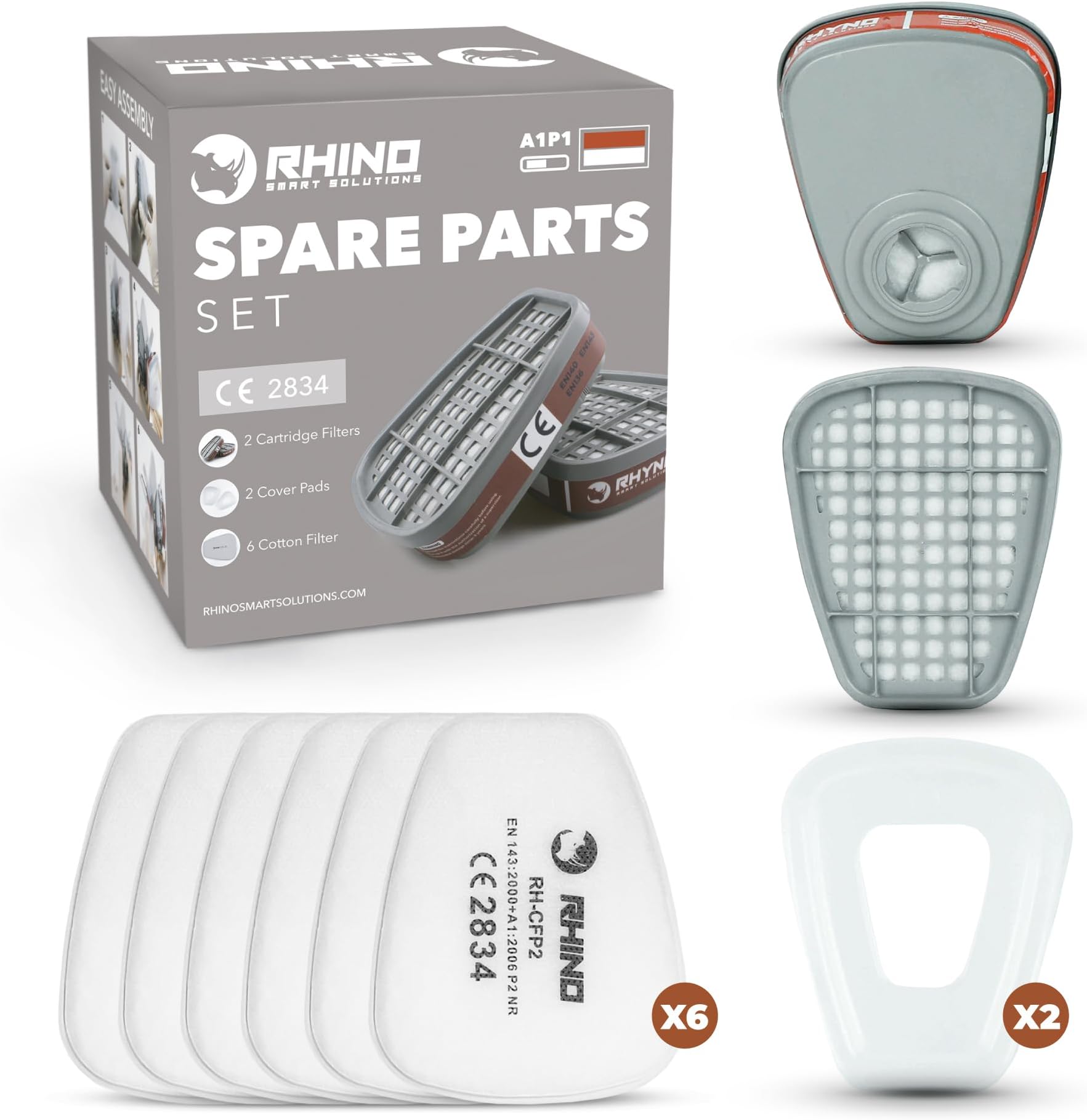 Rsm Set Of Cartridges And Filters For Rhino Anti Dust Cover X2 Cartridges, X6 Particle Filters, Protectors Compatible Other Particulated Filter