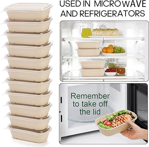 Miniatura 6 de Yesland Paquete de 50 recipientes de comida para llevar con tapa de polipropileno, cuencos de papel desechables rectangulares de 33 onzas para