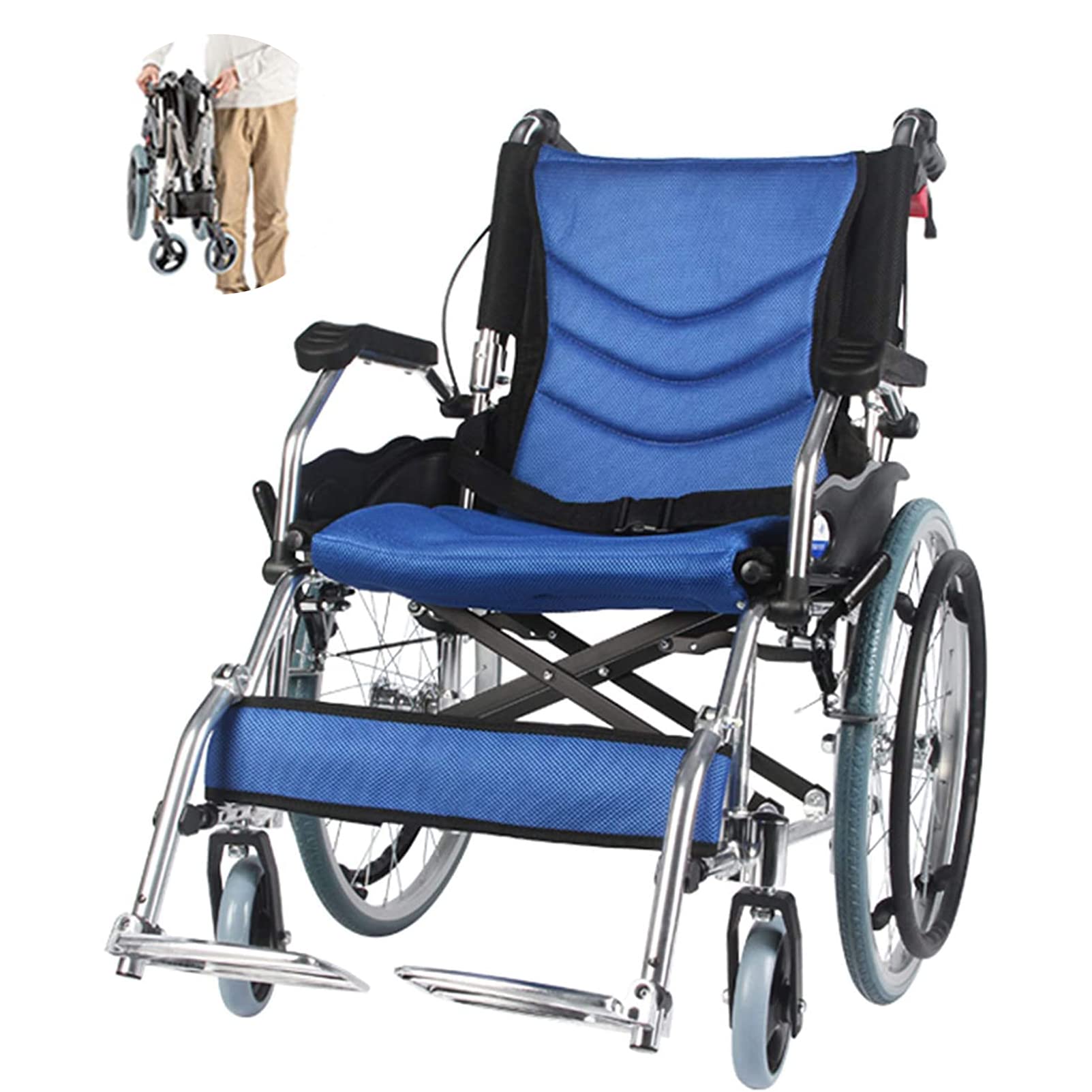 Silla De Transporte Ligera, Silla De Ruedas De Aluminio Autopropulsada Plegable con Frenos De Mano con Bloqueo, Silla Multifuncional De Rueda Grande para Todo Terreno para Ancianos