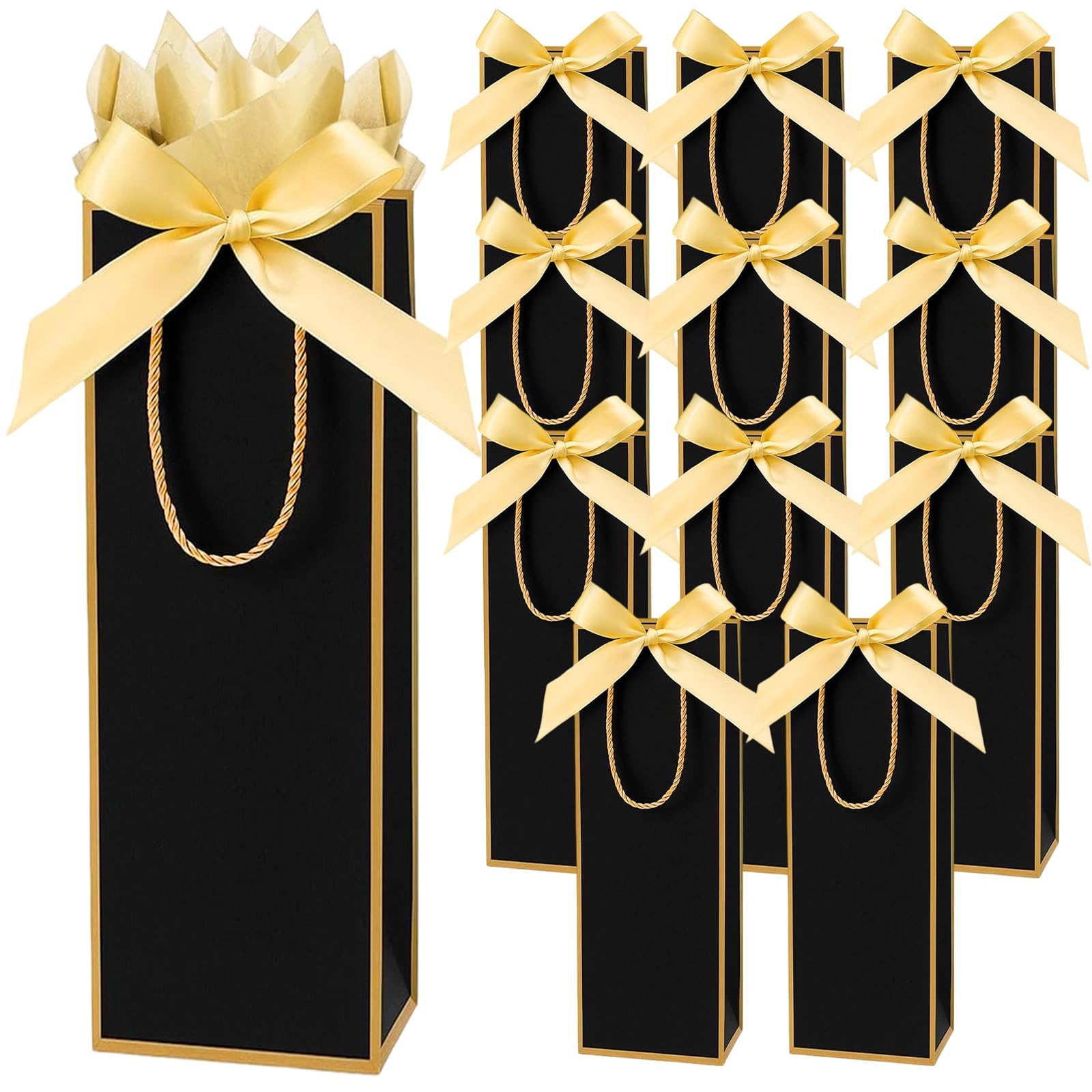 12pcs Wine Bottle Gift Bags, 13.8IN Wine Gift Bags with Tissue Paper Ribbon