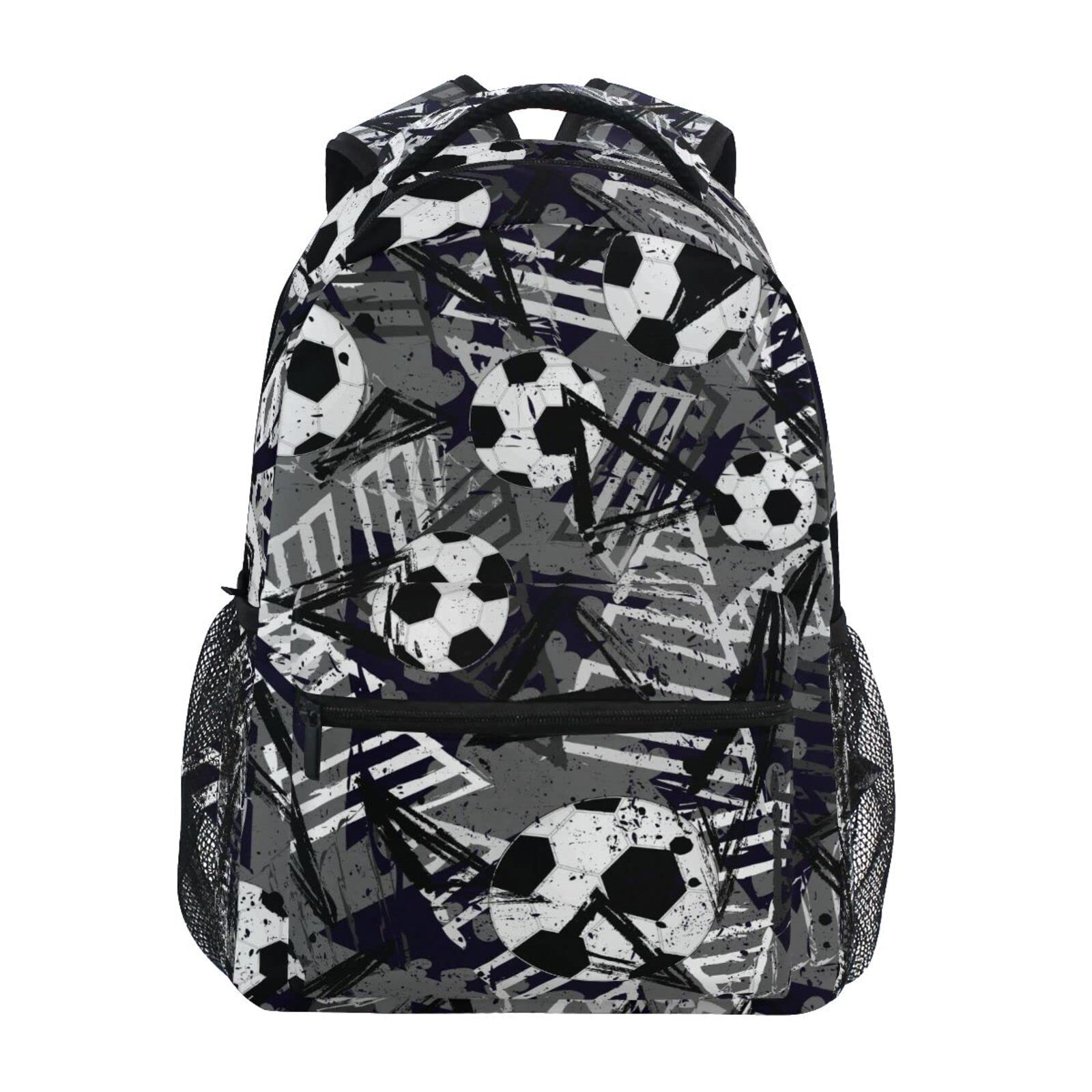 KAAVIYO Balón De Fútbol Graffiti Gris Mochila Escolar Impermeable Mochilas Escolares para Estudiante Adolescentes Niñas Niños