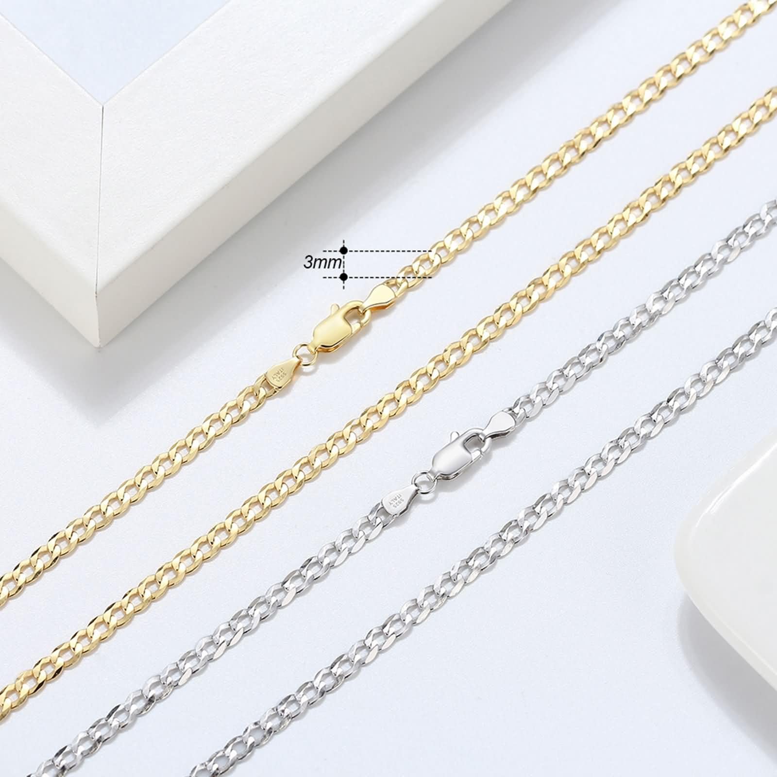 Colgante de Plata de Mujer Hombre,Colgante de Hombre de Plata de Ley 925 Cadena de Curb 3MM Mujer Colgantes Collar Plata