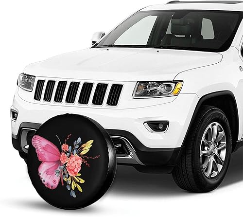 Miniatura 3 de Funda de neumático de repuesto con diseño de mariposa y flor de cerezo, protector de rueda a prueba de polvo, para remolque, caravana, arena, muchos