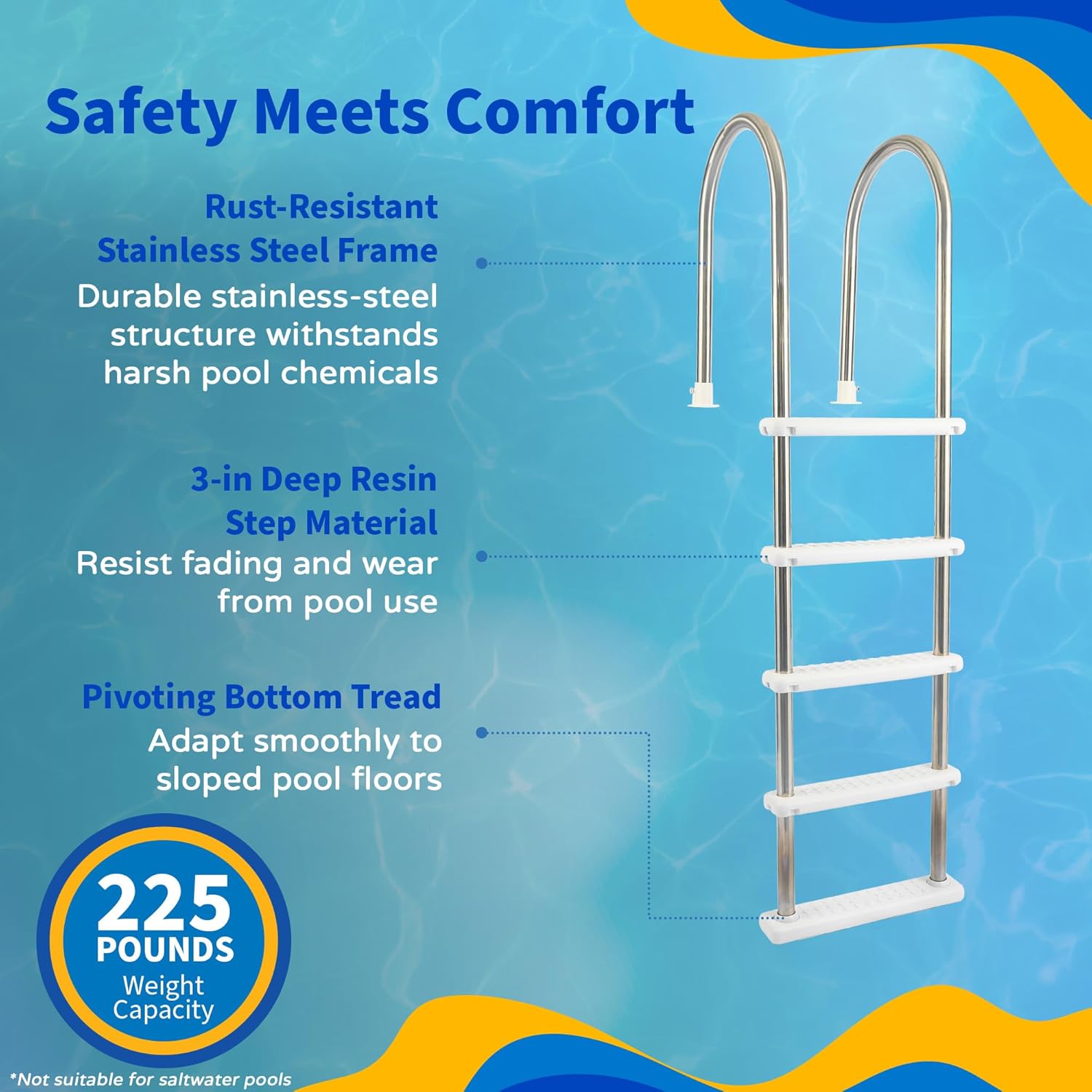 Blue Wave NE122SS Stainless Steel In-Pool Ladder,Silver/white