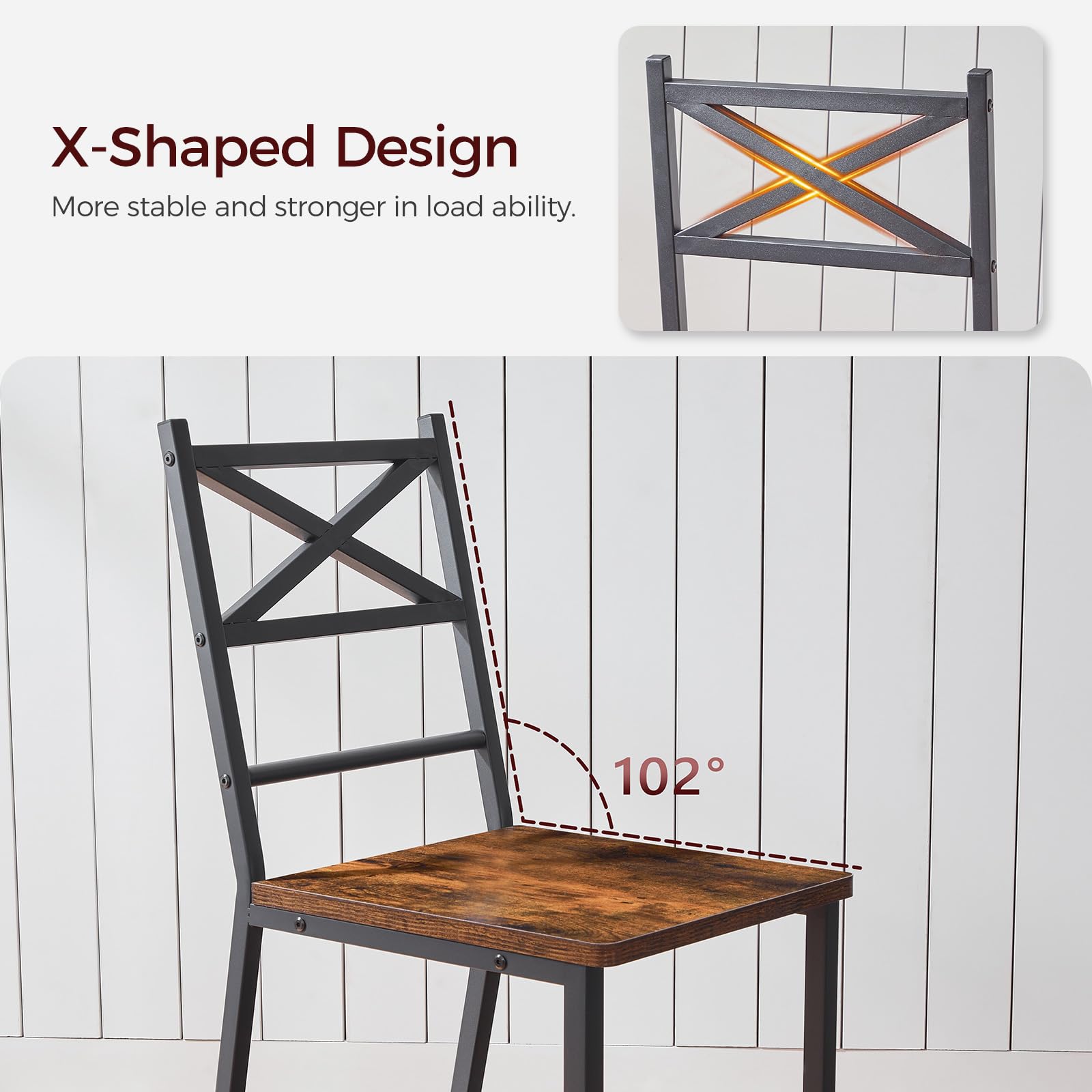 Juego de 2 sillas de comedor de madera rústica con respaldo, sillas de comedor de granja para cocina, silla de estilo industrial con marco de metal, fácil montaje, marrón rústico TBHR1001 6