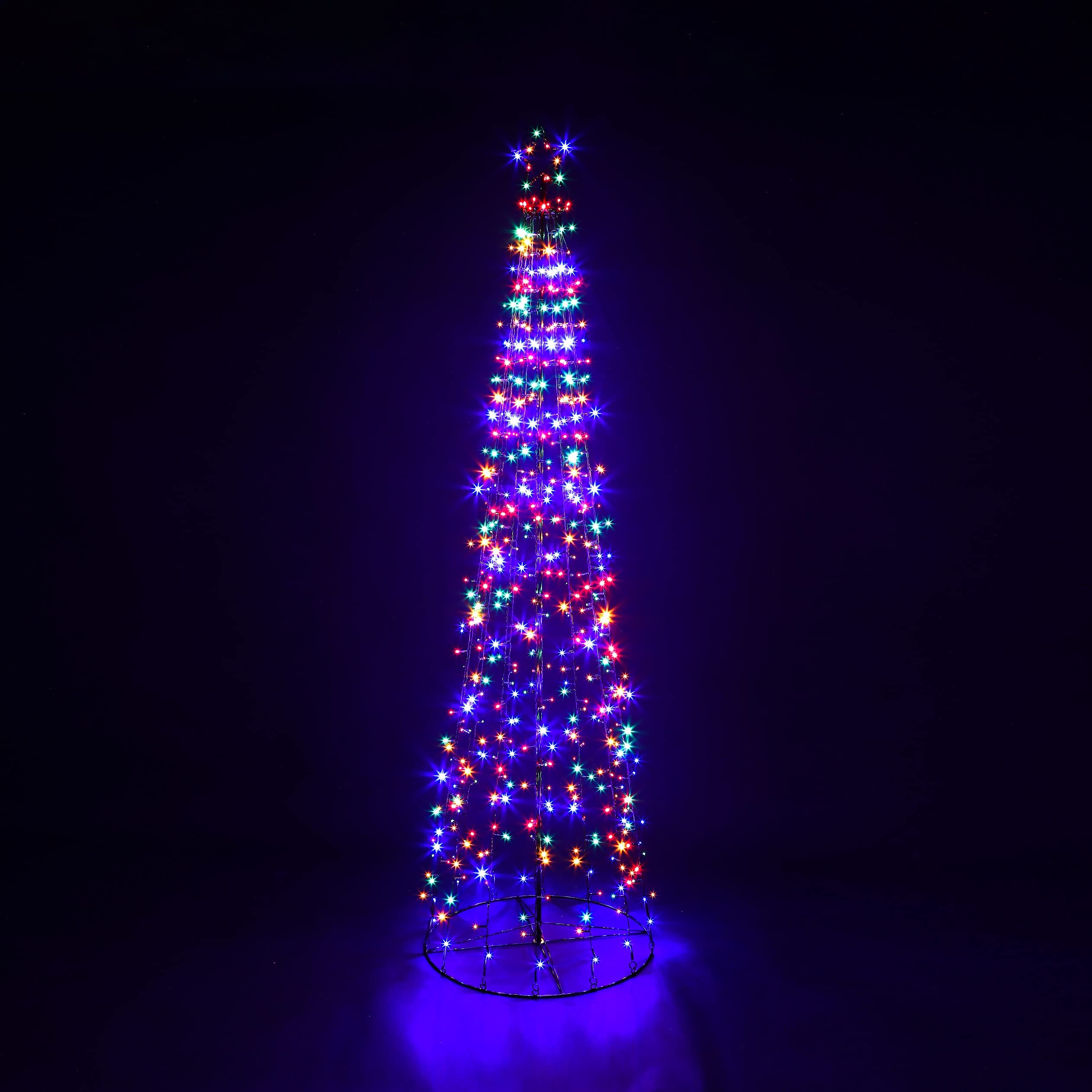 CHRISTMAS CONE TREE DECORATION LED LIGHTS STAR TOPPER XMAS INDOOR & OUTDOOR (5ft, Multicoloured)