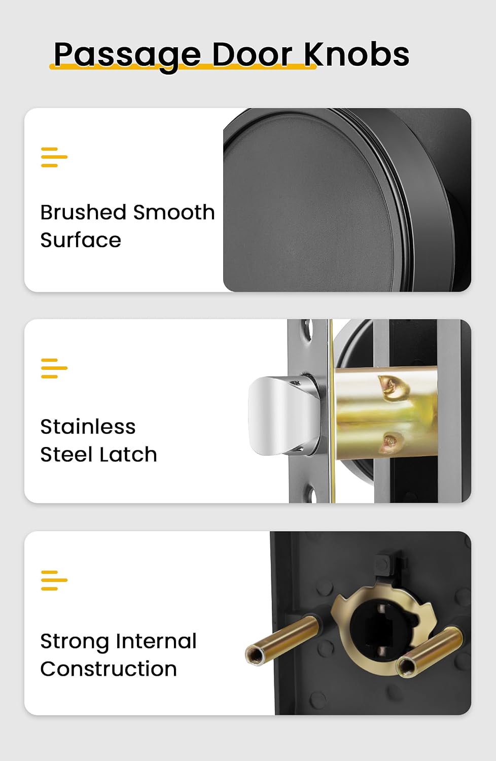 Goldenwarm Black Passage Door Knob Interior, Zinc-Alloy Round Matte Black Closet Door Knob Heavy Duty Hall Closet Doorknob, Hallway - 1 Pack