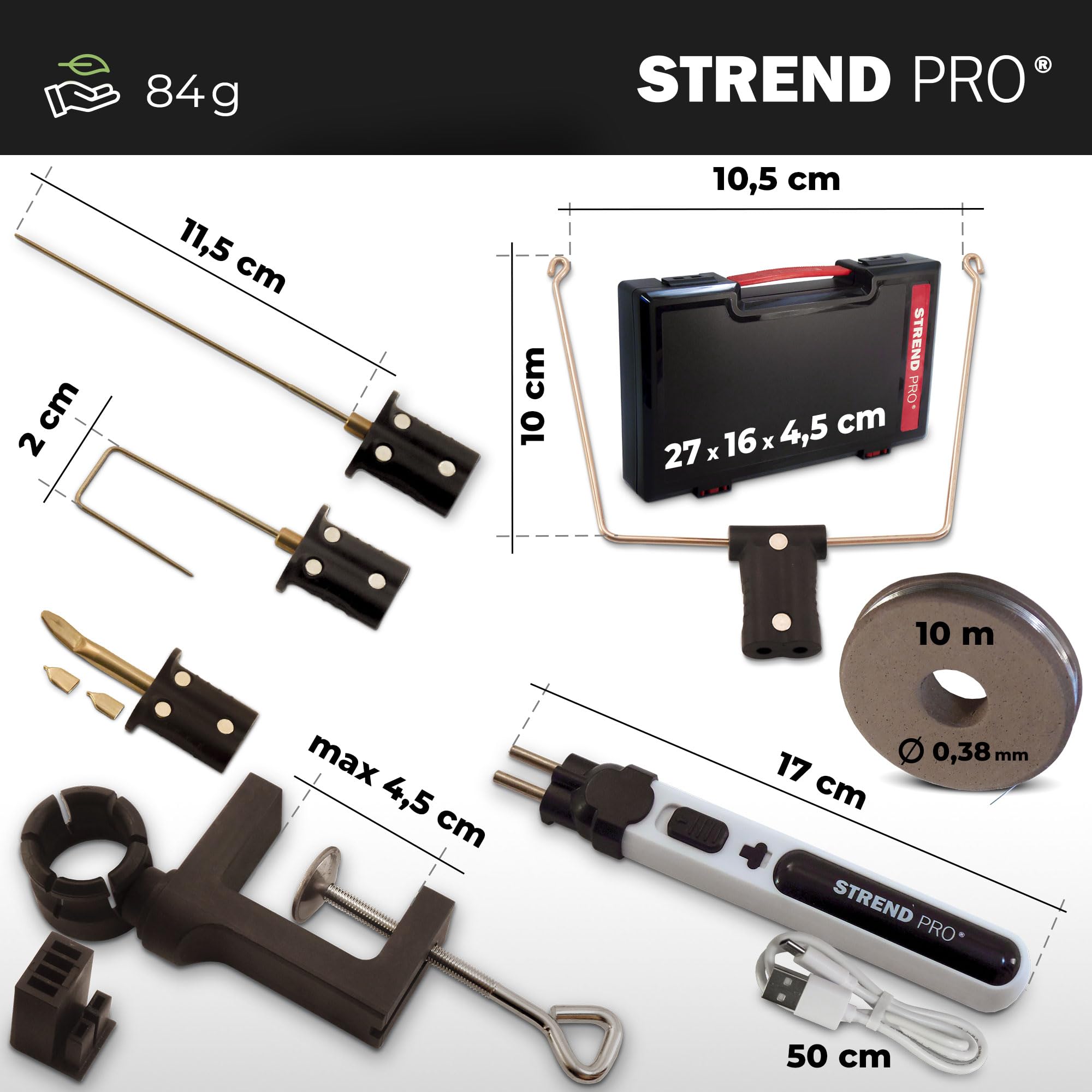 STREND PRO Styroporschneider heißdrahtschneider AKKU | 4-in1 Heißer Draht Styroporschneider 550°C für DIY-projekte | plastik koffer, USB-C, 10m Draht, messer adapters | Styropor schneider