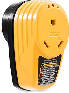 Camco Power Grip Camper/RV 30-Amp Circuit Analyzer | Features Integrated Surge Protection & Indicator Lights | Protect RVs from Power Surges and Faulty Electrical Connections | Yellow (55315)