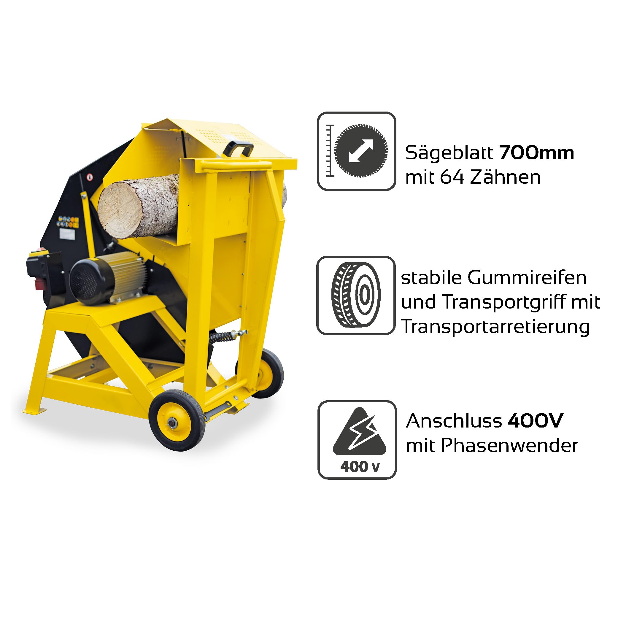 BAMATO Wippkreissäge HOS-750 | mit 700mm HM-Sägeblatt 64 Z | 400V Elektromotor | 5 kW Motorleistung | max. 1000mm Schnittlänge | max. Durchmesser 250mm | Wippsäge Brennholzsäge