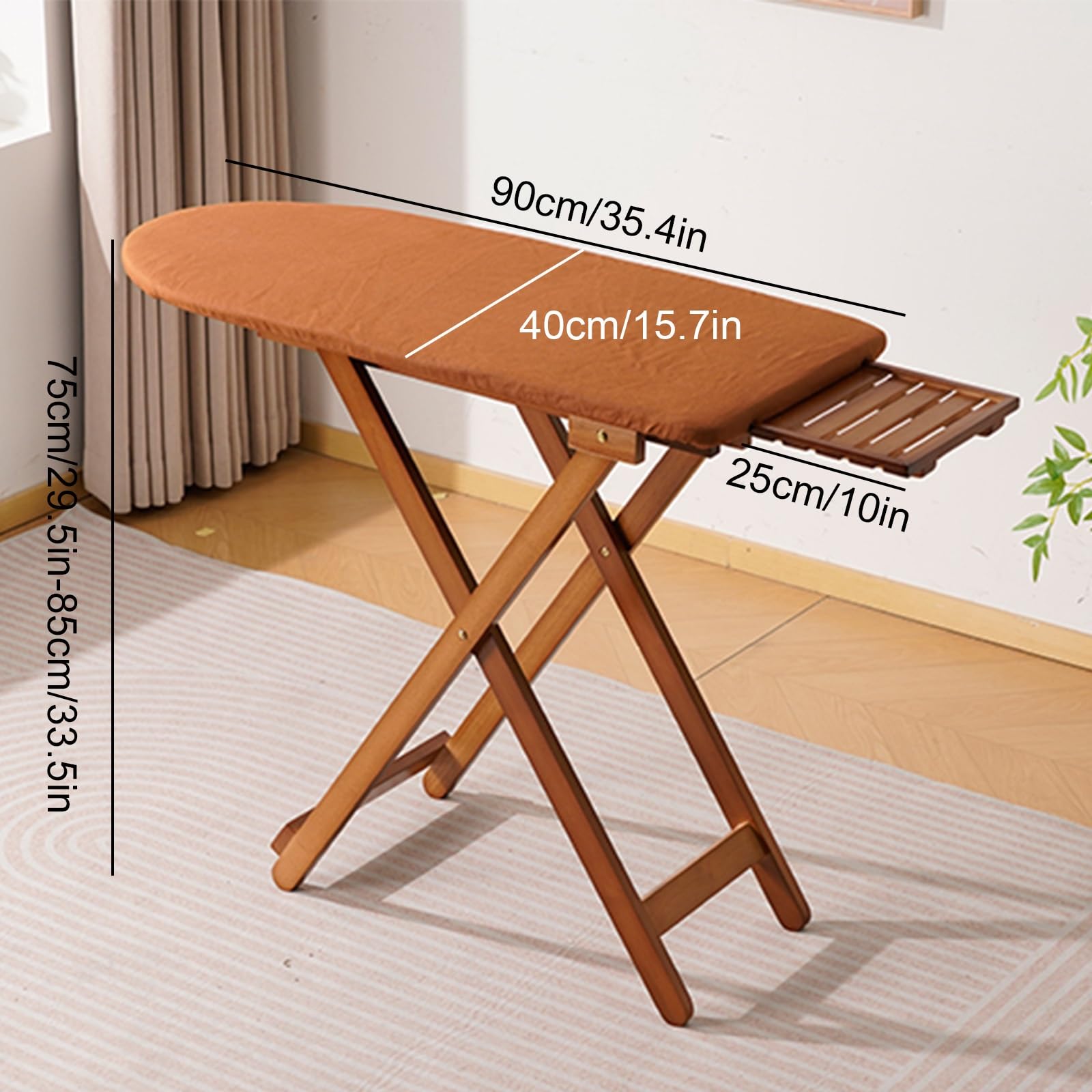 Tabla de Planchar Plegable Extragrande de Madera Maciza, Extra Ancha Mesa Planchar con Soporte de Hierro Extraíble y 3 Alturas Ajustables