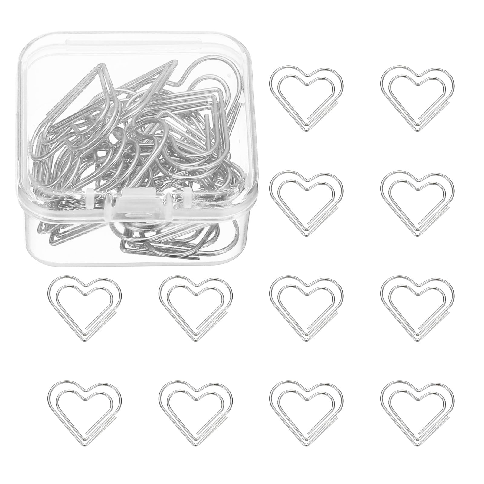 PATIKIL 20 Pcs Heart Shape Paper Clip, Metal Cute Small Paper Clamp Clips for Office Supplies Craft Scrapbook Document Note Sorting, Electroplating, Silver