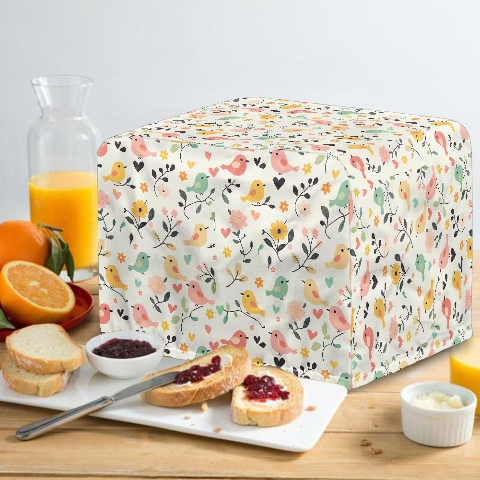 Cubierta de tostadora floral de pájaros 2 rebanadas para hacer pan, cubierta protectora para horno tostadora de cocina, cubierta para electrodomésticos pequeños, cubierta de tostadora 3