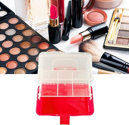 Miniatura 4 de Caja de almacenamiento de tres capas, caja de herramientas plegable de plástico, organizador multiusos portátil para accesorios cosméticos de arte y