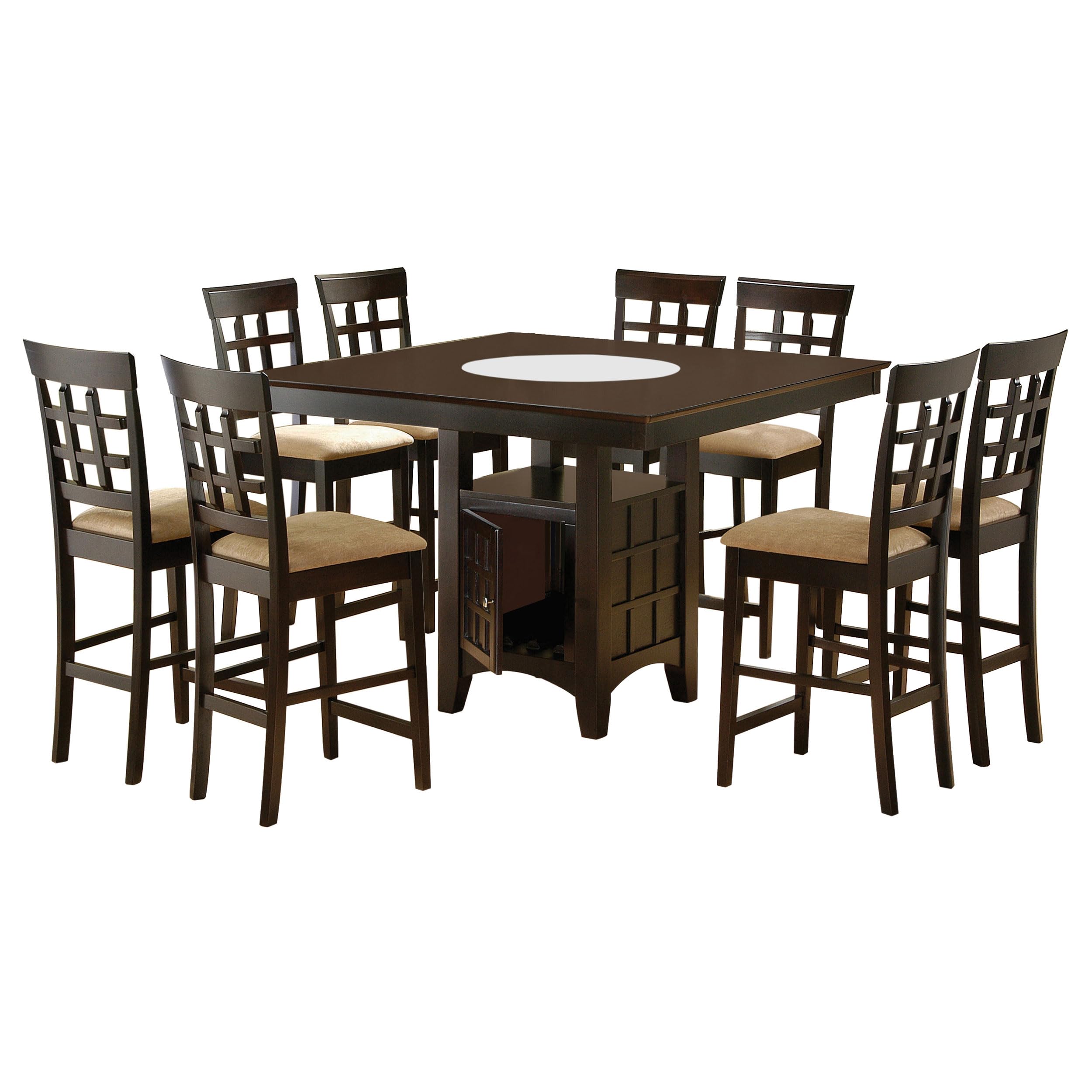 Coaster Home Furnishings - Gabriel - 9-Piece Counter Height Dining Set - Square Wood Table with Storage & 8 Upholstered Chairs - Dining Room & Kitchen - Cappuccino - 100438-S9