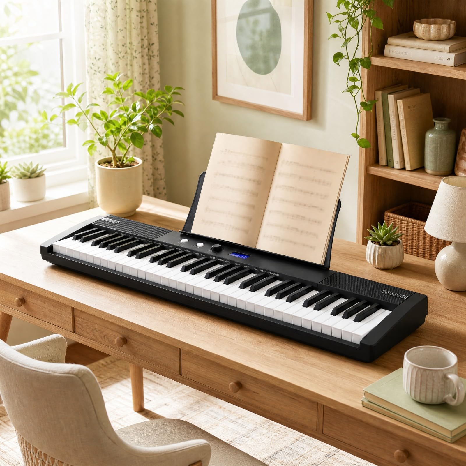 KOMFOTTEU Pianoforte Digitale a 61 Tasti con Sgabello, Leggio e Cuffie | Tastiera Elettronica Pesati con MIDI, Pedale Sustain e Borsa, Funzione Doppia Tastiera, Piano per Principianti e Adulti, Nero