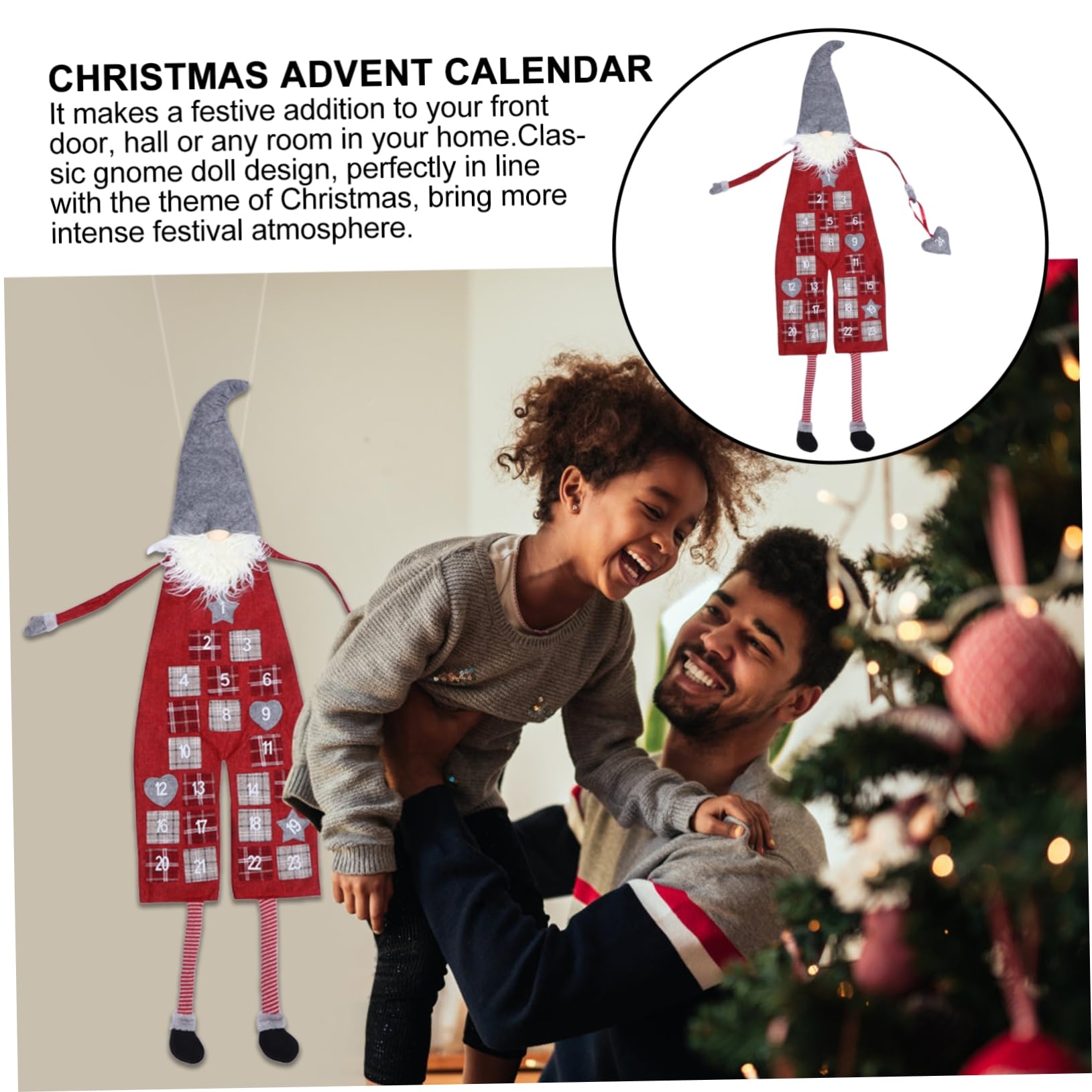 Cabilock Calendario Avvento Natalizio Bambole di Lino e Lana Artificiale, Decorazione Appesa Rossa per Conto alla Rovescia di Natale, Adatta a Festa di Natale e Soggiorno