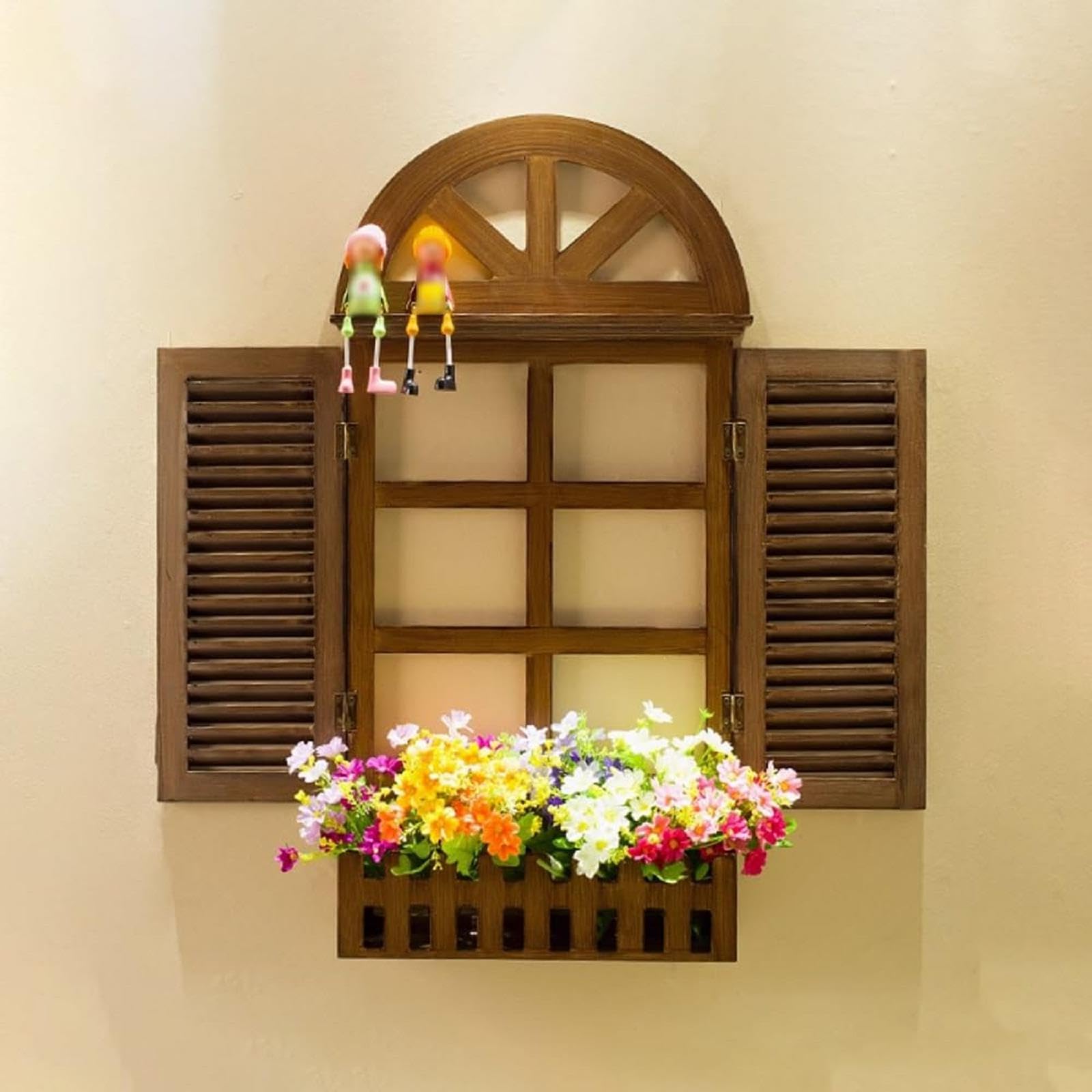 Rustic Wooden Arch Window Frame, Farmhouse Window Panel Wall Decor, Hanging Wall Panels for Living Room, Bedroom, Above Bed, Vintage Country Home Decor(S, Brown)