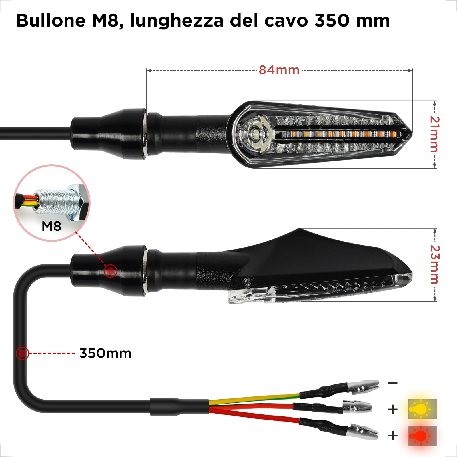 evermotor Frecce Moto LED Sequenziali E32 Omologate, Universali 12V Indicatori di Direzione Moto, Frecce Omologate Impermeabili, Alta Luminosità, Ambra e Rosso, 2 Pezzi