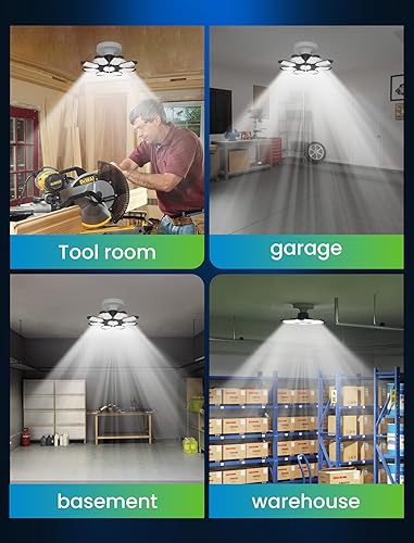 Miniatura 8 de luces LED de garaje - 250W techo LED con 8 paneles ajustables, 25000LM luz de tienda deformable para garaje, sótano, granero, luz de techo alto,