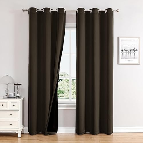 Miniatura 41 de ChrisDowa Cortinas 100% Opacas para Dormitorio con Forro Negro, 2 Capas Gruesas Totalmente Opacas con Aislamiento Térmico y Ojales, Cortinas de