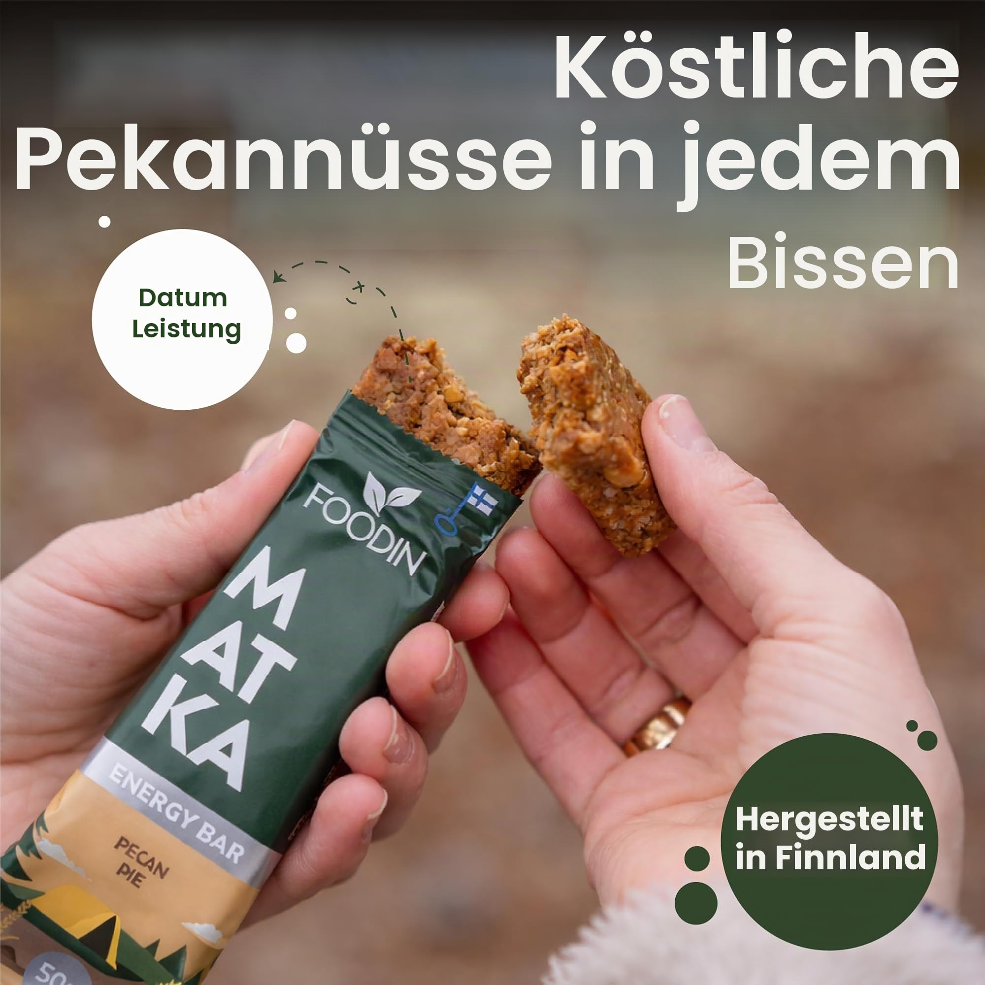 FOODIN MATKA Energieriegel Pekannusskuchen – 12 x 50 g – Glutenfreie Haferflocken & Pekannüsse – Ohne Zuckerzusatz & Palmöl – Gesunder Snack für Arbeit, Schule & unterwegs