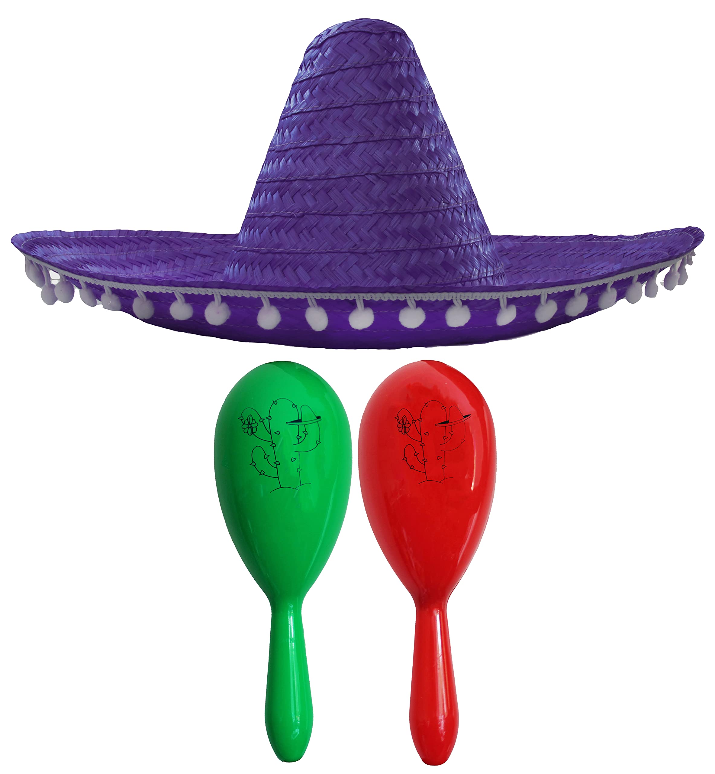 Mexican Fancy Dress Accessory Set - Mexican Sombrero With 2x Maracas - Perfect for Mexican Fancy Dress Costumes Senorita Bandit Mariachi Cinco De Mayo Fancy Dress