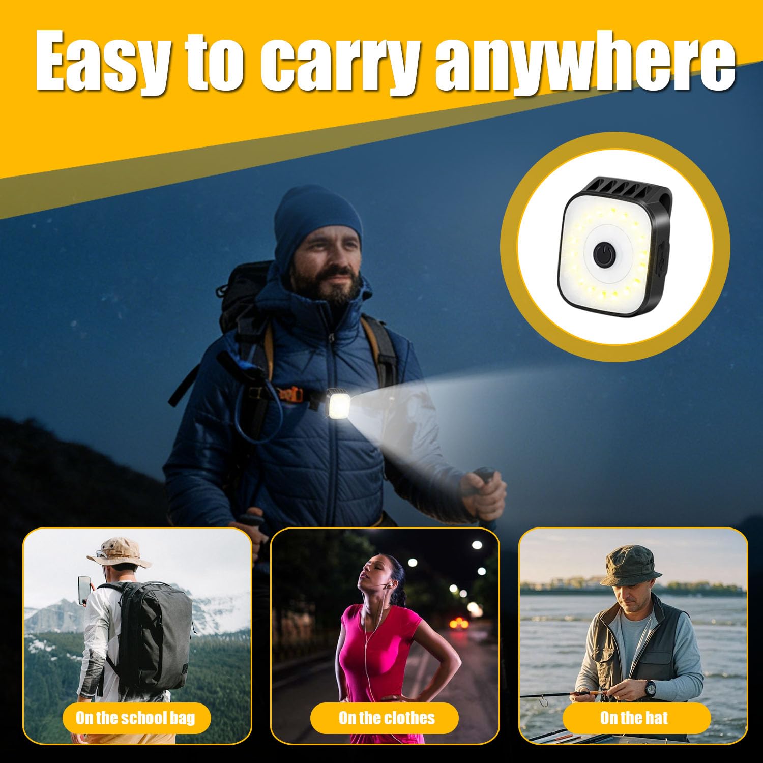 Torcia Frontale clip LED, 2 pezzi Jogging Clip Lamp, Luce Riflettente USB Ricaricabile, luce da corsa piccola, per Trekking, Bici e Uscite con Cane