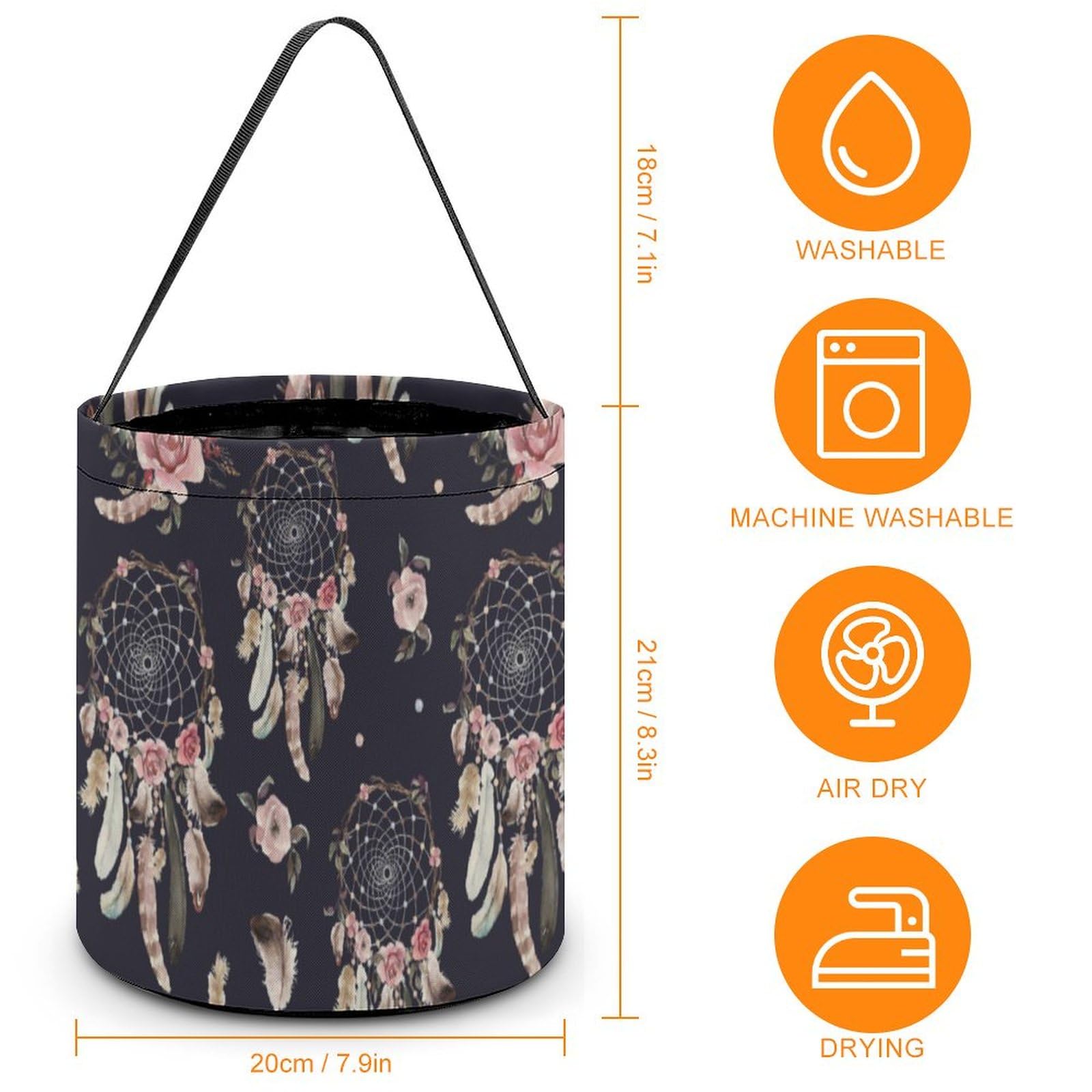 Watercolor Ethnic Boho Floral Pattern Cute Easter Basket Bags Eggs Bucket Candy Tote Decorations Gifts Party Storage Bag