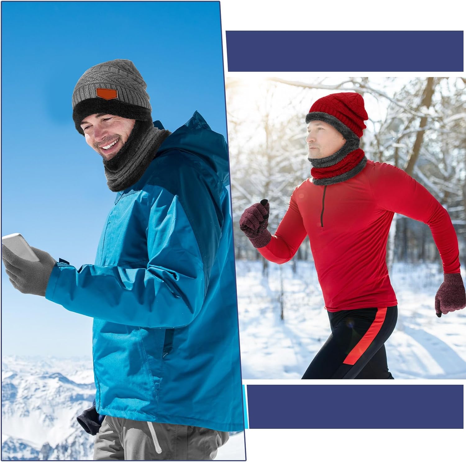 16 Pcs Winter Hat Scarf Gloves Sock Set Knit Beanie Cap Neck Warmer Touchscreen Slouchy Skull Mittens Circle for Women Men - Image 6