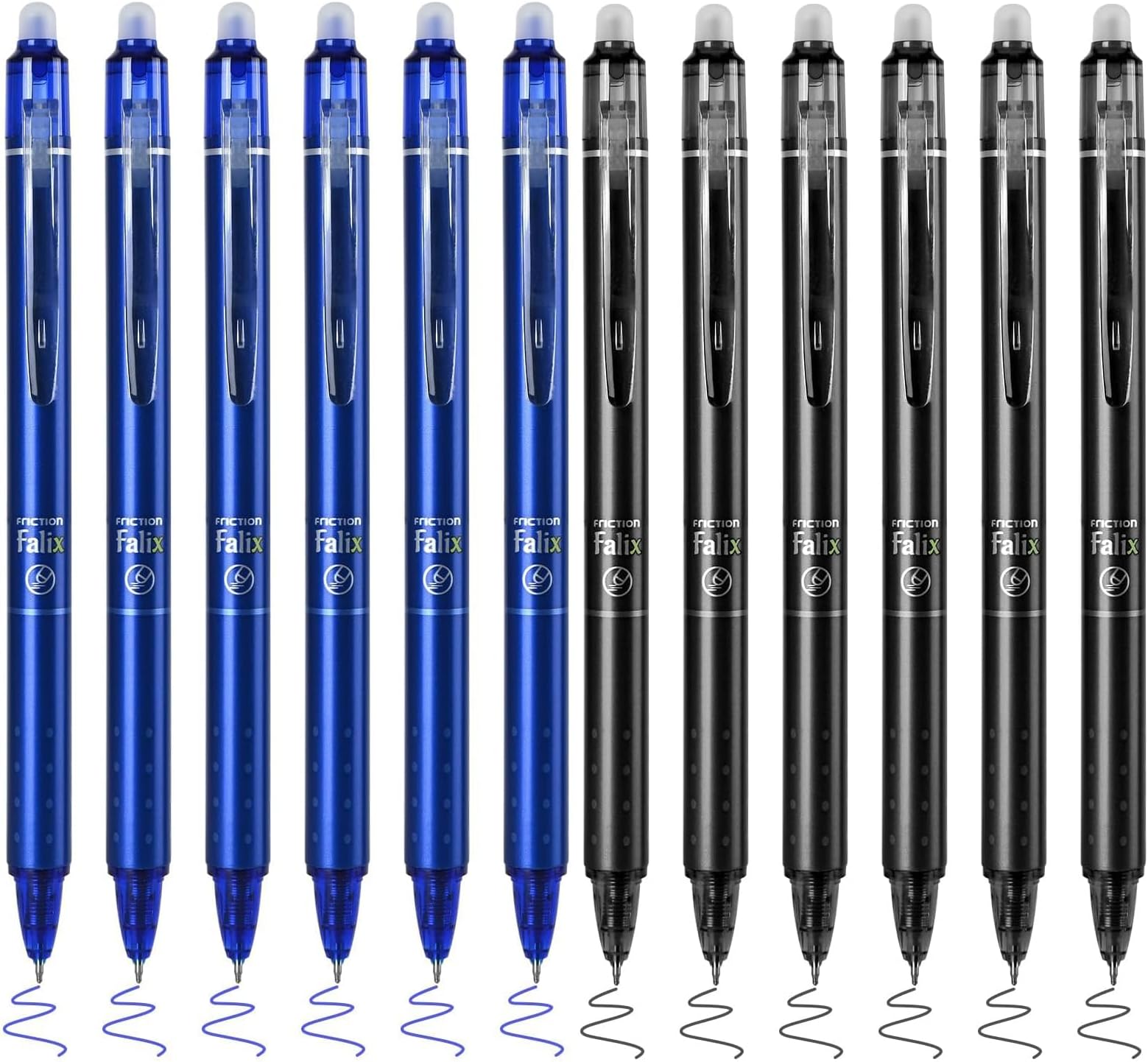 12Pcs Retractable Erasable Gel Pens, 0.5 mm ST Fine Point Ink with Eraser Clean, Quick Dry Smooth Write for School Office Supplies Note Taking Planners (Black+Blue)